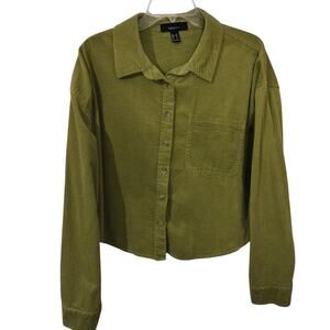 4076) Forever 21 Leaf Green Button Down Long Sleeve Corduroy Top Size 2X